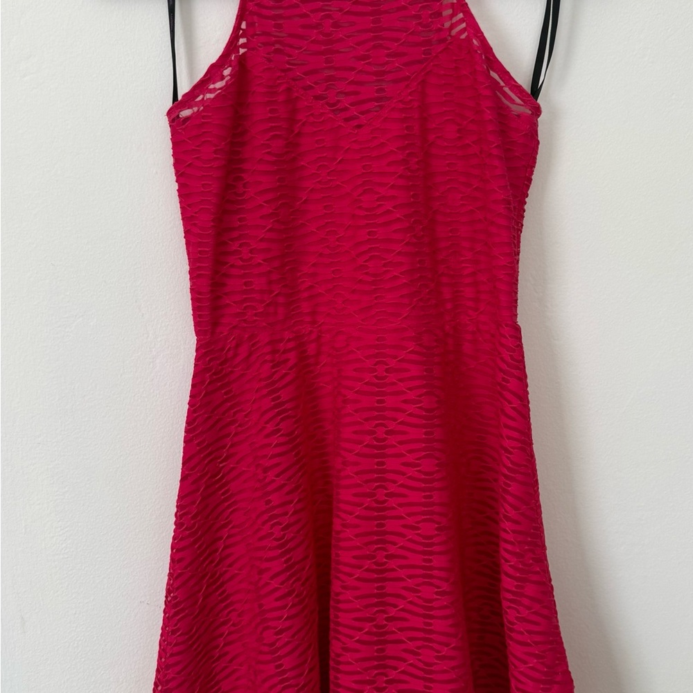 Material Girl Hot Pink Fit and Flare Lace Dress